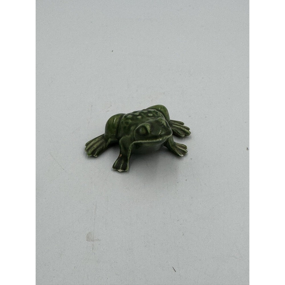 Ceramic Green Frog Toad Vintage Glazed Olive Green 2 1/2"Long